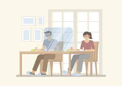 Couple in new normal restaurant Stock Illustration