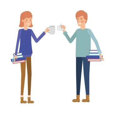 Couple with office objects in white background Stock Illustration