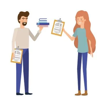 Couple with office objects in white background Illustrazione stock