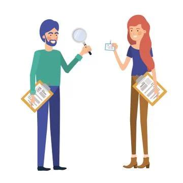 Couple with office objects in white background Stock Illustration