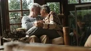 Couple Of Old Man And Woman Elderly Lifestyle In Indoor Leisure Activity Toge Stock Footage