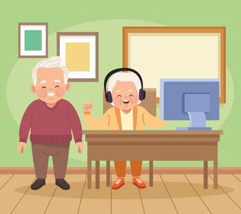 Couple old persons studing Stock Illustration