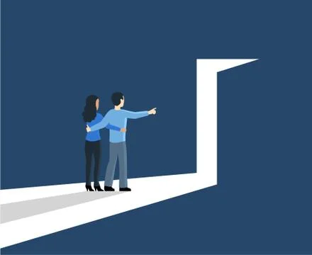 Couple opening door Stock Illustration