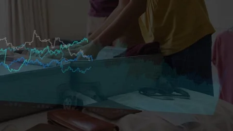 Couple opening suitcase and packing on bed, compressing clothes for travel, Stock Footage 333818249