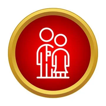 Couple outline icon on a red button with a gold border Ilustração Stock