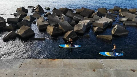 Couple on paddle surfs. Video stock 93859068