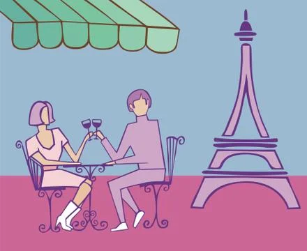 Couple in paris drinking Stock Illustration