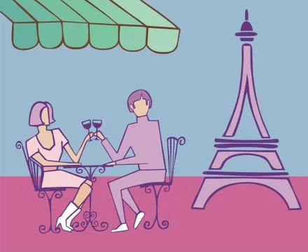 Couple in Paris drinking Stock Illustration