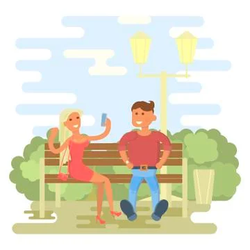 Couple on a park bench Stock Illustration