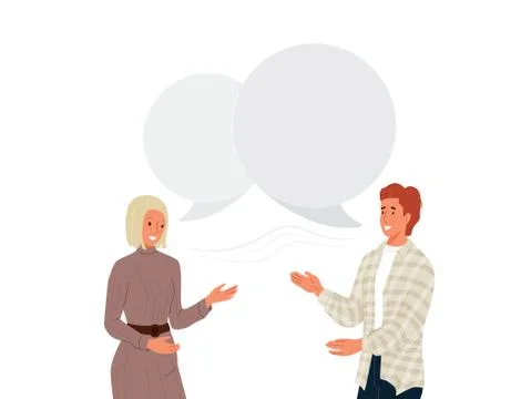 Couple people talking vector background. Young couple man and woman laughing and Ilustração Stock