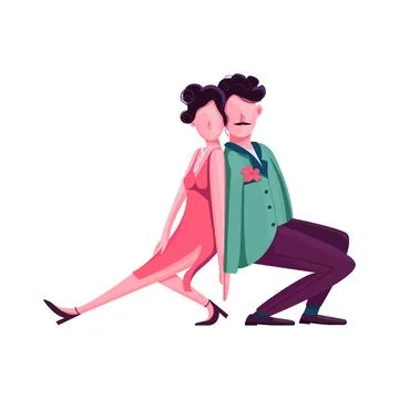 Couple performing tango dance semi flat color vector characters Stock Illustration