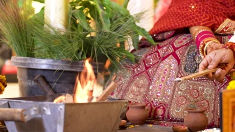 Couple Performing Wedding Fire Ritual Stock Footage 341547755