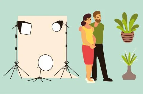 Couple in photography studio Stock Illustration