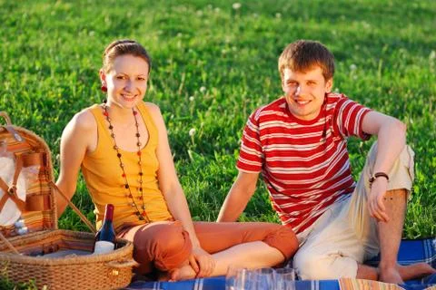 Couple on picnic Stock Photos