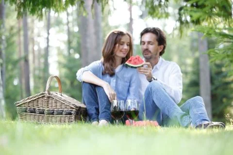 Couple at picnic Stock Photos