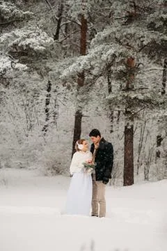 Couple in a pine forest Stock Photos