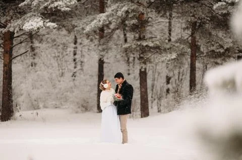 Couple in a pine forest Stock Photos