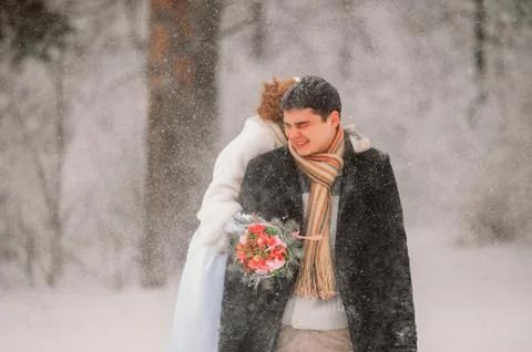 Couple in a pine forest Stock Photos