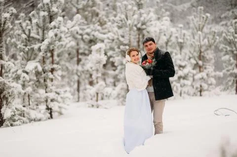 Couple in a pine forest Stock Photos