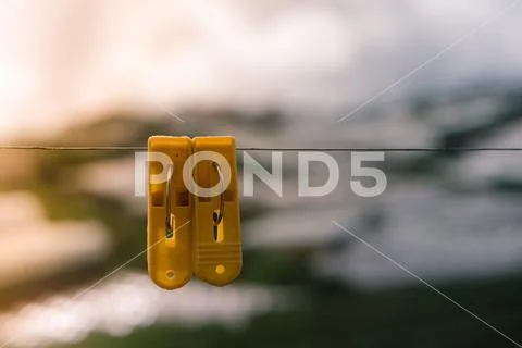 Couple plastic clothes peg Stock Photos
