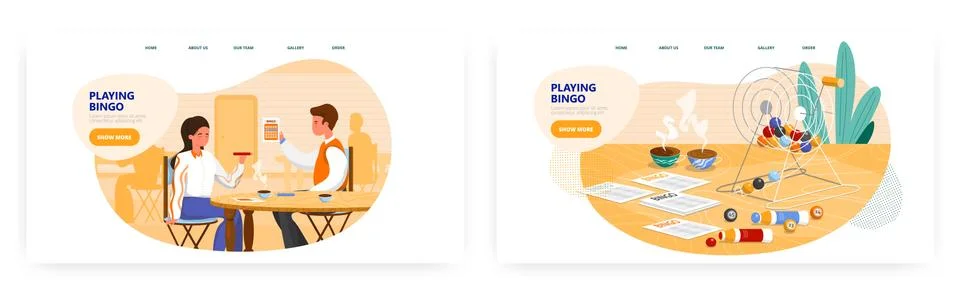 Couple playing bingo game, landing page design, website banner vector template Stock Illustration