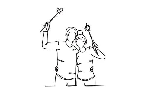 A couple playing the fireworks Stock Illustration