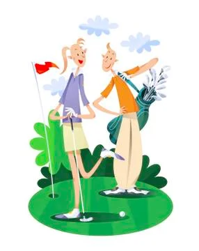 Couple playing golf Ilustração Stock