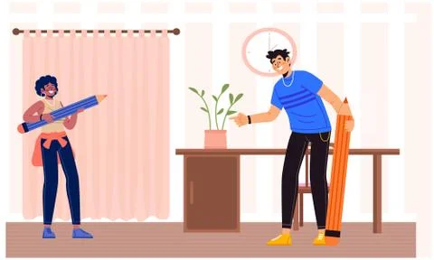 Couple is playing at home Stock Illustration