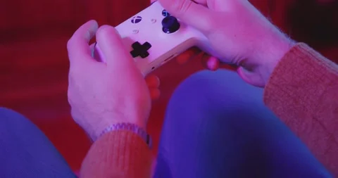Couple Playing Video Games Console Living Room Colorful Green Screen TV Stock-Footage 195288890