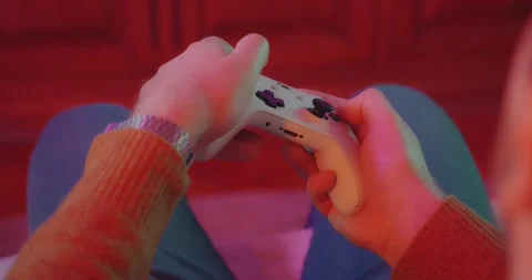 Couple Playing Video Games Console Living Room Colorful Green Screen TV Stock-Footage 195288903