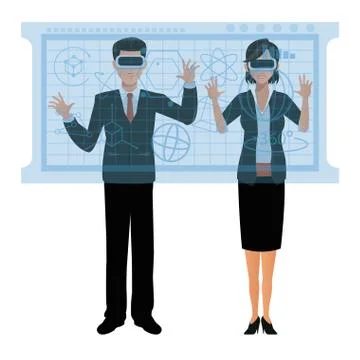 Couple playing virtual reality glasses 3d graphs Illustrazione stock
