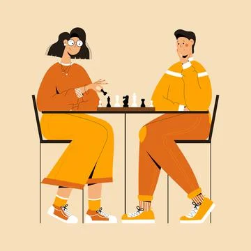 Couple plays chess. Stock Illustration