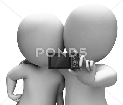 Couple portrait photo shows camera self photo snapshot Stock Illustration