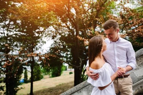 Couple posing in the park Stock Photos