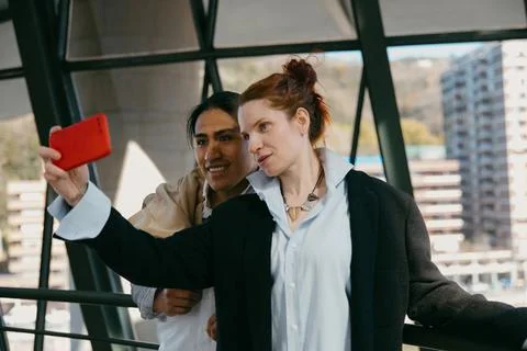 Couple posing for a selfie on museum outing Stock Photos