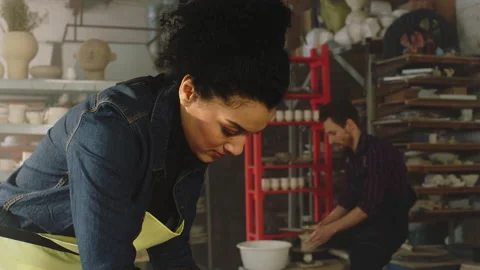 Couple of Potters Create Together Stock Footage 169409666