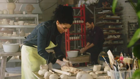 Couple of Potters at Work Together Stock Footage 169254037
