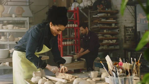 Couple of Potters Is Working In Studio Video stock 169409809