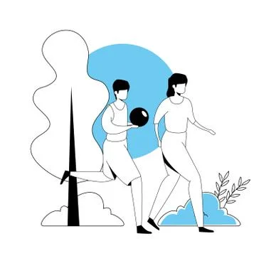 Couple practicing exercise in park landscape Ilustração Stock