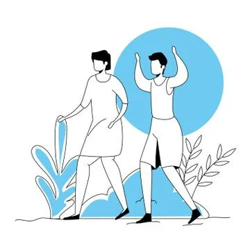 Couple practicing exercise in park landscape Ilustração Stock