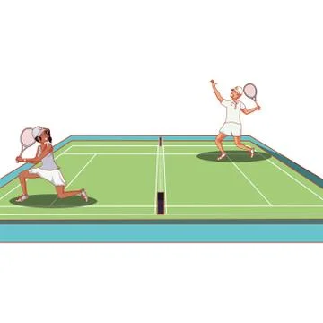 Couple practicing tennis in court Stock Illustration