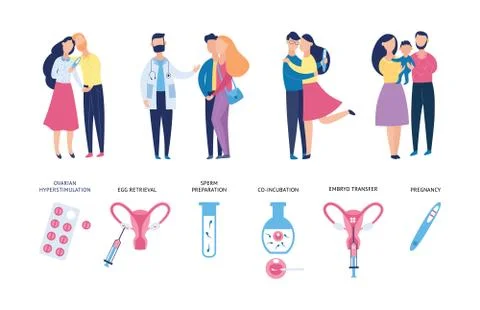 Couple with pregnancy problem going through co-incubation process Stock Illustration