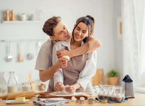 Couple is preparing the pastry Stock Photos
