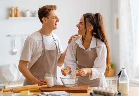 Couple is preparing the pastry Stock Photos