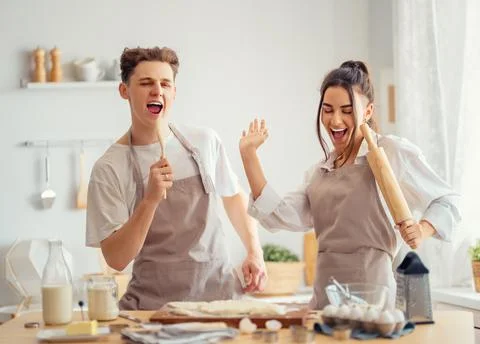 Couple is preparing the pastry Stock Photos