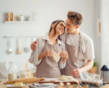 Couple is preparing the pastry Stock Photos