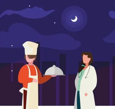 Couple of professional workers on the night Ilustração Stock