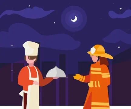 Couple of professional workers on the night Ilustração Stock