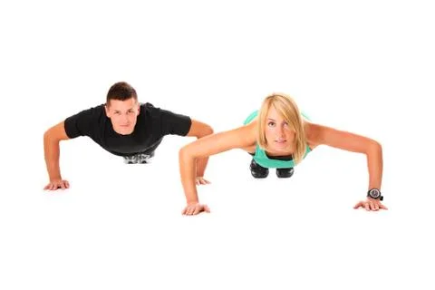 Couple push-ups Stock Photos