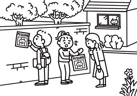 Couple Putting Up Missing Pet Posters Stock Illustration